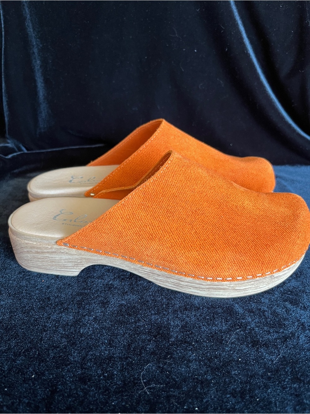 CALOU Stockholm Helena Orange Classic Clog Suede Sz 37 US 6.5